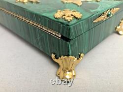 Vintage Russian Hinged Natural Malachite Box with Nicholas The II Medallion