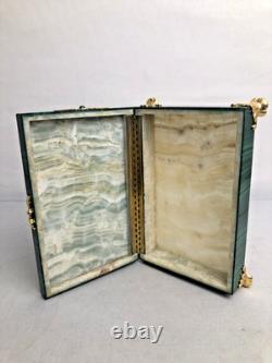 Vintage Russian Hinged Natural Malachite Box with Nicholas The II Medallion