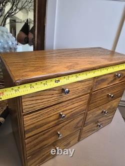 Vintage Rustic Combed Oak Wood Trinket/Jewlery Box with 8 Drawers