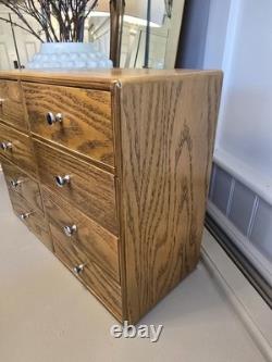 Vintage Rustic Combed Oak Wood Trinket/Jewlery Box with 8 Drawers