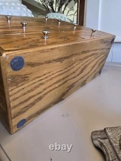 Vintage Rustic Combed Oak Wood Trinket/Jewlery Box with 8 Drawers