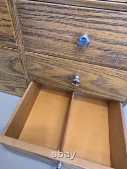 Vintage Rustic Combed Oak Wood Trinket/Jewlery Box with 8 Drawers
