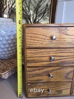 Vintage Rustic Combed Oak Wood Trinket/Jewlery Box with 8 Drawers
