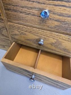 Vintage Rustic Combed Oak Wood Trinket/Jewlery Box with 8 Drawers