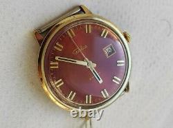 Vintage SLAVA mechanical USSR watch Gold Plated 2414 Serviced + Box 1983