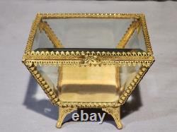 Vintage STYLEBUILT Beveled Glass Gilt Brass Trapezoid Shape Jewelry Box Casket