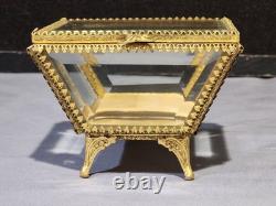 Vintage STYLEBUILT Beveled Glass Gilt Brass Trapezoid Shape Jewelry Box Casket