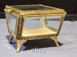 Vintage STYLEBUILT Beveled Glass Gilt Brass Trapezoid Shape Jewelry Box Casket