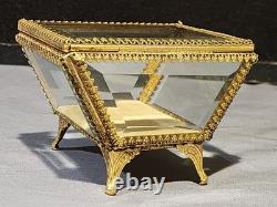 Vintage STYLEBUILT Beveled Glass Gilt Brass Trapezoid Shape Jewelry Box Casket