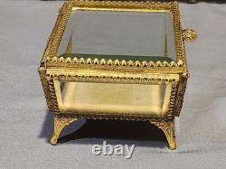 Vintage STYLEBUILT Beveled Glass Gilt Brass Trapezoid Shape Jewelry Box Casket