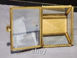 Vintage STYLEBUILT Beveled Glass Gilt Brass Trapezoid Shape Jewelry Box Casket