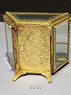 Vintage STYLEBUILT Beveled Glass Gilt Brass Trapezoid Shape Jewelry Box Casket