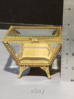 Vintage STYLEBUILT Beveled Glass Gilt Brass Trapezoid Shape Jewelry Box Casket