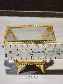 Vintage STYLEBUILT Beveled Glass Gilt Brass Trapezoid Shape Jewelry Box Casket