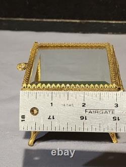 Vintage STYLEBUILT Beveled Glass Gilt Brass Trapezoid Shape Jewelry Box Casket
