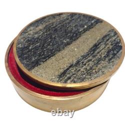 Vintage Saulo Sulitjelma Gold Solid Brass & Stone Jewelry Trinket Box Norway MCM