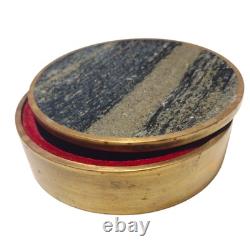 Vintage Saulo Sulitjelma Gold Solid Brass & Stone Jewelry Trinket Box Norway MCM