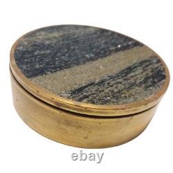 Vintage Saulo Sulitjelma Gold Solid Brass & Stone Jewelry Trinket Box Norway MCM