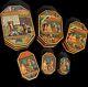 Vintage Set Of 6 Lrg Persian Lacquered Nesting Boxes Razmnama Mahabharata Style