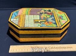 Vintage Set of 6 Lrg Persian Lacquered Nesting Boxes Razmnama Mahabharata Style