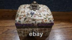 Vintage Sevres Style Hand Painted Porcelain Lidded Dresser Box with Brass Trim