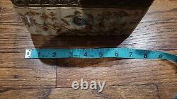 Vintage Sevres Style Hand Painted Porcelain Lidded Dresser Box with Brass Trim