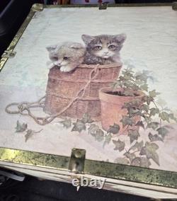 Vintage Seward Gold Trim Toy Box Cube Trunk Chest Cat Kitty Kitten Kitsch