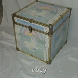 Vintage Seward Unicorn Gold Trim Toy Box Cube Trunk Chest Kitsch Lid