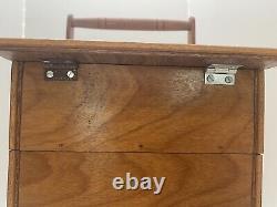 Vintage Sewing Box Wood 3 Tier Accordion Style with Legs Rare Full Of Contents