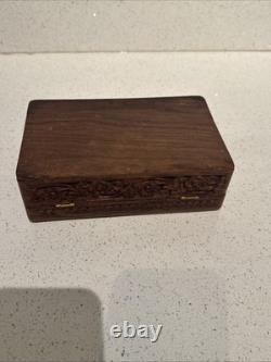 Vintage Sheesham Wood Carved Box Boho Floral Trinket Jewelry Chest Hinged