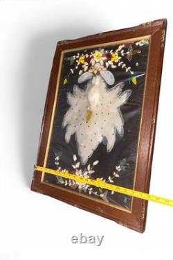 Vintage Shell Art Shadow Box Peacock Bird Design