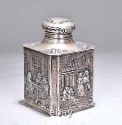Vintage Silver 800 Ornate Tea Caddy Detailed Embossed Scene