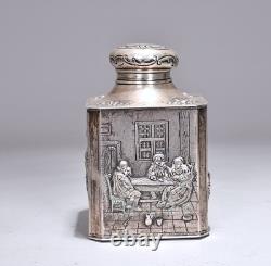Vintage Silver 800 Ornate Tea Caddy Detailed Embossed Scene