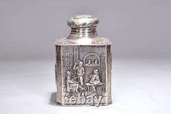 Vintage Silver 800 Ornate Tea Caddy Detailed Embossed Scene