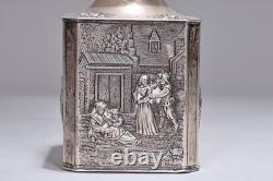 Vintage Silver 800 Ornate Tea Caddy Detailed Embossed Scene