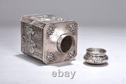 Vintage Silver 800 Ornate Tea Caddy Detailed Embossed Scene