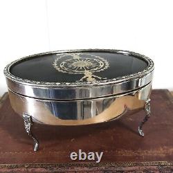 Vintage Silver Jewelry Box, Faux Tortoise Shell Cover, Jewelry Casket, S/P