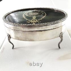 Vintage Silver Jewelry Box, Faux Tortoise Shell Cover, Jewelry Casket, S/P