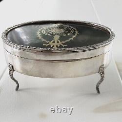 Vintage Silver Jewelry Box, Faux Tortoise Shell Cover, Jewelry Casket, S/P