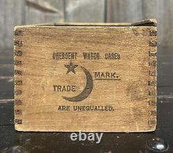 Vintage Small Crescent Watch Cases Advertising Wooden Box Crate 3