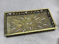 Vintage Solid Brass Treasure Chest Jewelry Trinket Box Handle Hinged Engraved