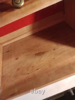 Vintage Solid Cherry Wood Roll Top Bread Box Metal Handle Farmhouse Country Ex