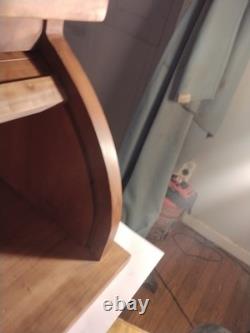 Vintage Solid Cherry Wood Roll Top Bread Box Metal Handle Farmhouse Country Ex