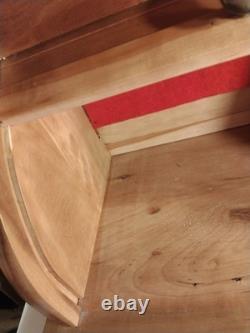 Vintage Solid Cherry Wood Roll Top Bread Box Metal Handle Farmhouse Country Ex