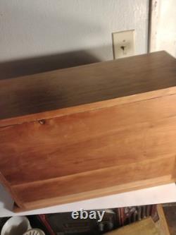 Vintage Solid Cherry Wood Roll Top Bread Box Metal Handle Farmhouse Country Ex
