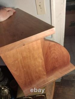 Vintage Solid Cherry Wood Roll Top Bread Box Metal Handle Farmhouse Country Ex