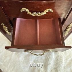 Vintage Solid Wood Jewelry Box Six Drawers Two Swing Doors Lift Up Top & Mirror