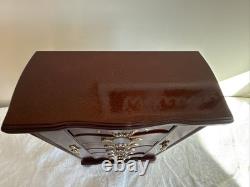 Vintage Solid Wood Jewelry Box Six Drawers Two Swing Doors Lift Up Top & Mirror