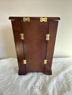 Vintage Solid Wood Jewelry Box Six Drawers Two Swing Doors Lift Up Top & Mirror
