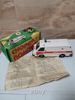 Vintage Soviet Russian Plastic Ambulance Toy Kids Original Box Documents USSR